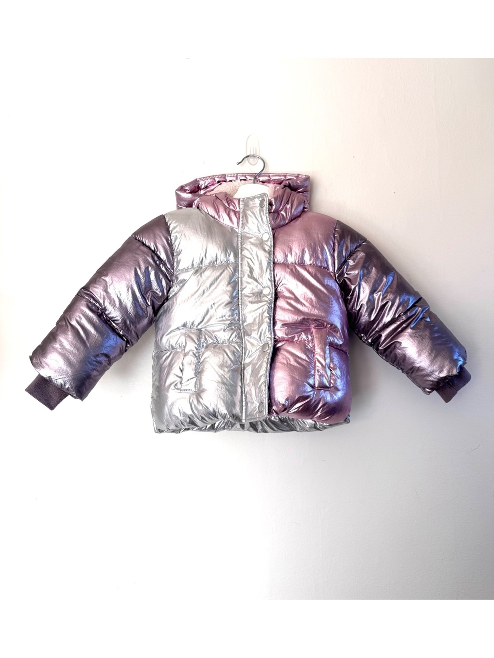 Gap toddler puffer coat pink purple silver metallic NWOT size 3T